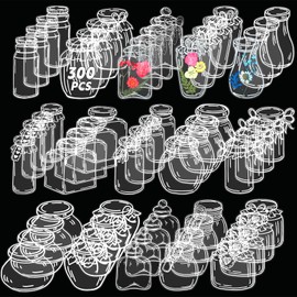 Humyoun 300 Pcs Transparent Dried Flower Bookmarks Large Size DIY Bookmarks Clear Floral Bookmark Mason Jar Shaped Leaf Flower Bookmarks Maker for Reader Book Bottle Supplies
