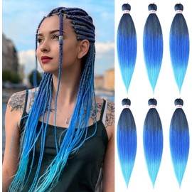 Pre stretched Braiding Hair 26'' Easy Braid 6 Packs Professional Itch Free Synthetic Fiber EZ Braids Yaki Texture Knotless Braiding Hair Extensions (1B/BLUE/LIGHTBLUE)