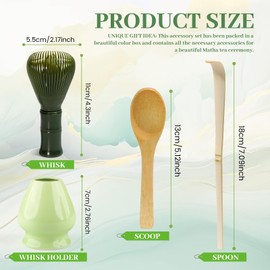 Matcha Set 4 Pieces Japanese Ceremony Resin Matcha Whisk Bamboo Spoon Bamboo Shovel Whisk Holder Perfect Set for Preparation Green