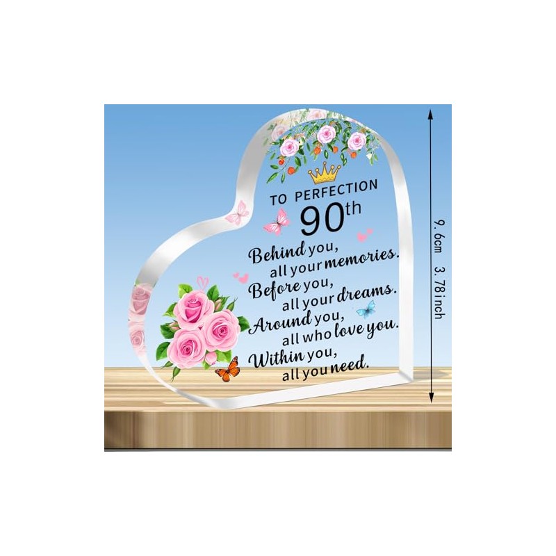 JMIMO 90th Birthday Gifts for Women Inspirational 90th Transparent Heart