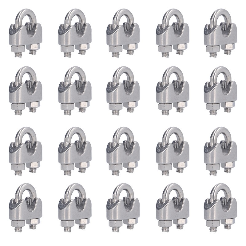 20Pcs Stainless Steel Wire Rope Clamp Hardware Rigging Cable Clip