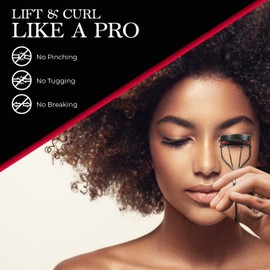 Brilliant Beauty Eyelash Curler with Satin Bag & Refill Pads - Award Winning - No Pinching, Just Dramatically Curled Eyelashes for a Lash Lift in Seconds (Red)