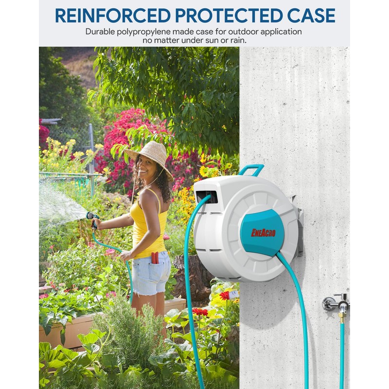 ENEACRO Retractable Garden Hose Reel with Wall Mount 1/2"×100ft with
