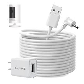 OLAIKE 8m/26ft Charge Cable with DC Power Adapter Compatible with Ring Stick Up Cam Battery 3rd Gen/2nd Gen/Plug-in, Weatherproof Cable to Continuously Charge Your Camera, White