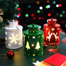 YBB 3 Pack Christmas Decorative Lantern Lights, Flameless Battery Operated Hanging LED Candles Lanterns for Christmas Centerpiece Table Indoor Outdoor Party Decoration