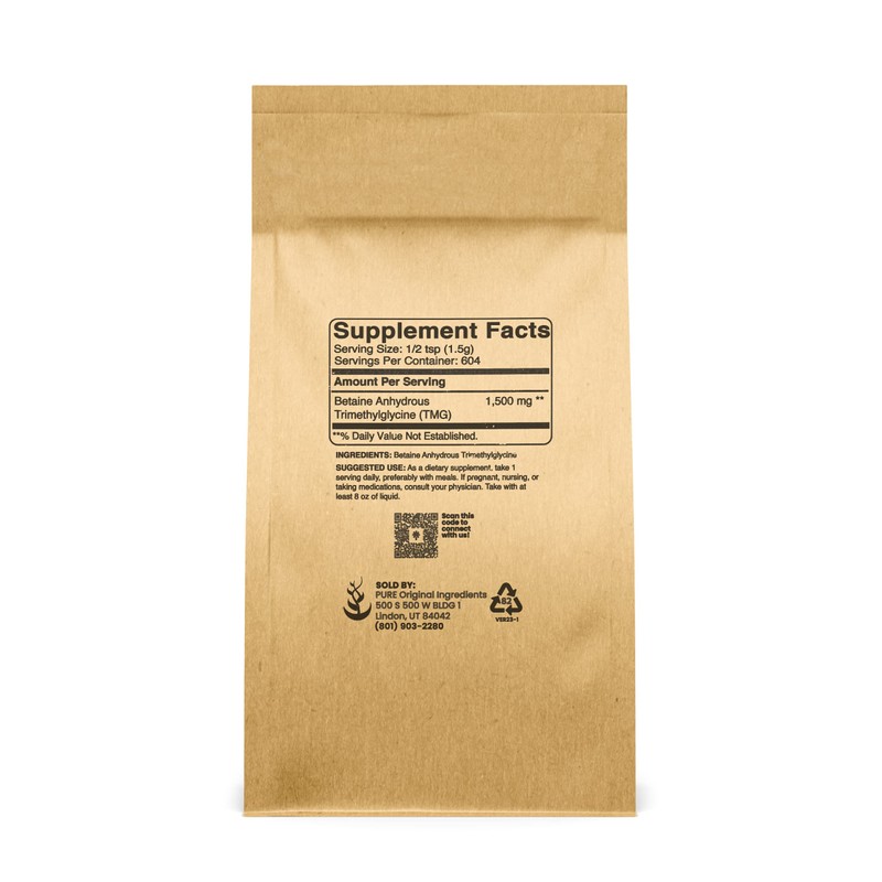 Pure Original Ingredients Trimethylglycine (2lb) TMG Powder, Vegan and Gluten-Free.