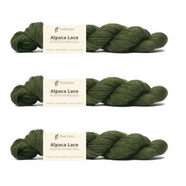 PASCUALI Alpaca Lace 100% Alpaca Wool Knitting Wool for Knitting and Crocheting, Set: 3 Strands - 150 g, Colour: Olive 37