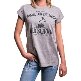 Vintage Gramophone Record Player Top - Oversized Print T-Shirt - Womens Plus Size Clothes Grey 22