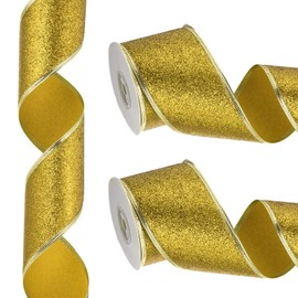 PATIKIL 20 Yards x 2.5" Christmas Ribbon, Metallic Wired Shine Gift Wrapping Ribbons for Craft Birthday Wedding Festival Decoration, Yellow Gold