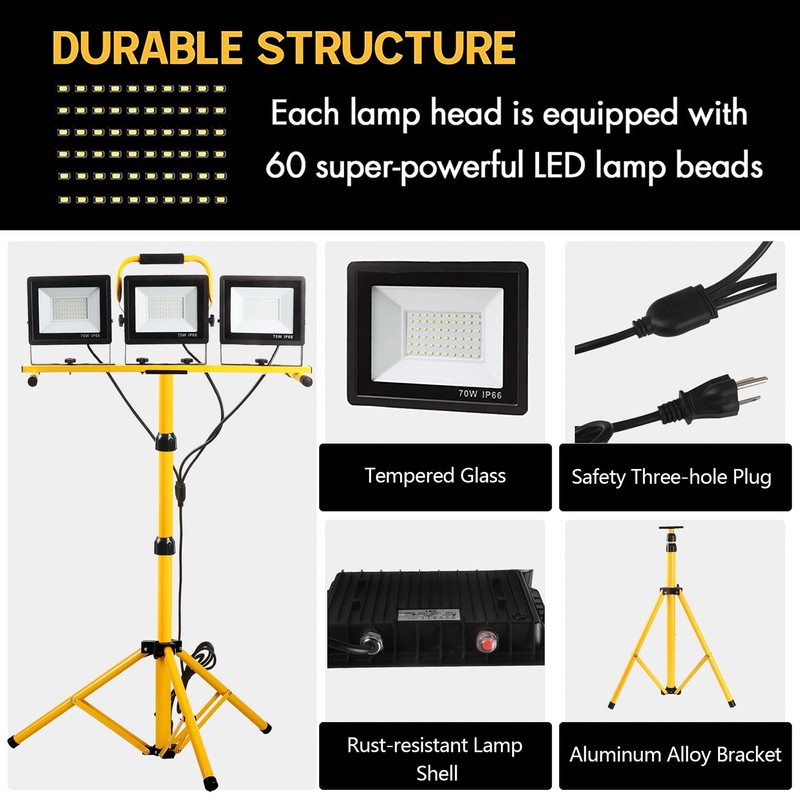 22000 Lumen Work Lights with Stand, 3 Head Portable LED