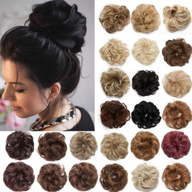 S-noilite Hair Bun Extensions Messy Wavy Curly Dish Donut Scrunchie Hairpiece Accessories Chignons Updo Ponytail Pony Tail Synthetic Hair Extension for Women/ 1 Piece 30G 8#