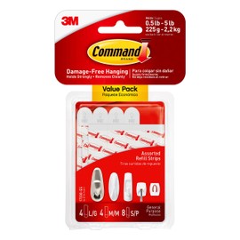 Command Refill Strips, White, 8 Small, 4 Medium, 4 Large/Pack