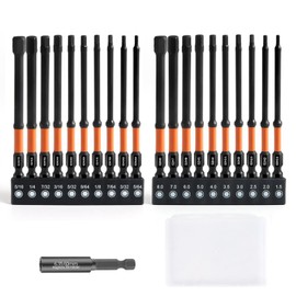 Kodilin Allen Wrench Drill Bit Set 21PCS Impact 1/4 Hex Bit Set Metric & SAE 4'' Long Allen Socket Set, S2 Steel CNC Machined Tips with Magnetism, Extension Socket and Storage Box