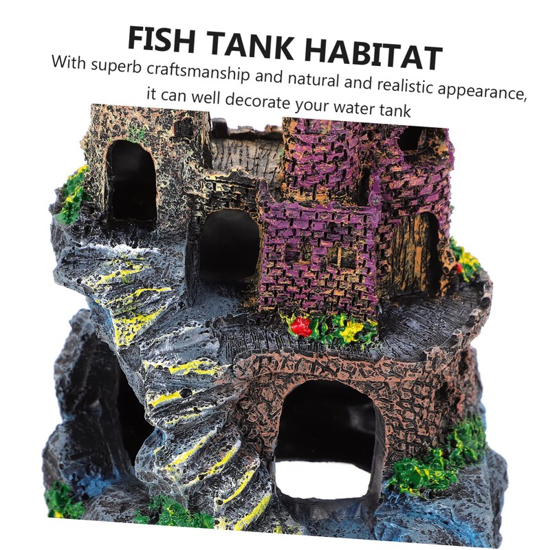 Sosoport 2pcs Aquarium Castle Ornament Fish Tank Background Resin Craft