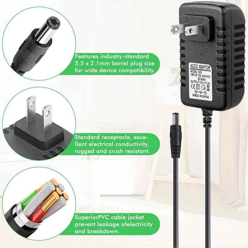 12V 2A DC Power Supply Adapter Charger for Guitar Pedal