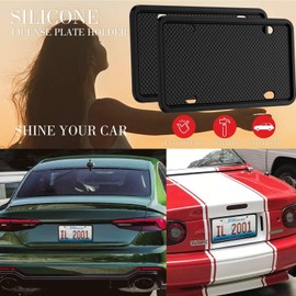 VEKENSEE Marco de Matrícula, 2 Pack (31x16cm) Porta Placas de Silicona, Universal Soportes para MatríCula con Accesorios de Montaje para Auto, Antióxido, Antivibración（Negro）