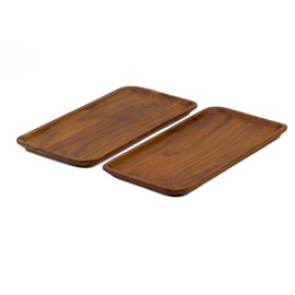 Acacia Wood Serving Tray - Wood Trays for Home Decor, Platters for Serving Food, Wood Charcuterie Board Wooden Platter, Food Safe Linseed Oil Sealed | No Cracks (Set of 2 Large)