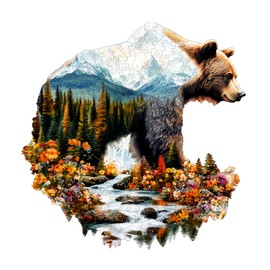 Wooden Puzzles for Adults - Bear and Nature Wooden Jigsaw Puzzle for Adults - Unique Animal Shaped Wood Puzzles Adult - Creative Birthday Gift Family Game