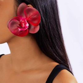 Vacaonio Boho Red Orchid Earrings Orchid Flower Earrings Large Flower Stud Earrings Phalaenopsis Earrings Oversized Floral Earrings Jewelry for Women