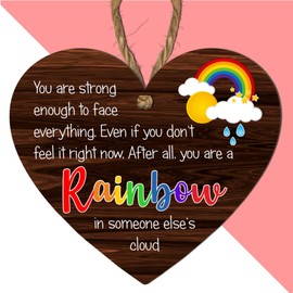 You Are a Rainbow in Someone Else's Cloud | Inspirational Wooden Heart Plaque for Encouragement, Motivational Wall Decor, Thoughtful Gift for Friends and Loved One