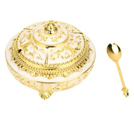 Storage Jar with Lid and Spoon Vintage Food Canister Kitchen Decorative Container for Coffee Sugar Seasoning Gold White