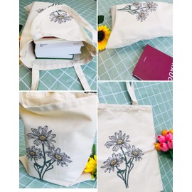 XINGNIAO Canvas Floral Botanical Tote Bag for Women Teacher, Reusable Grocery Bags, Cute Cat Tote Bags Aesthetic for Shopping