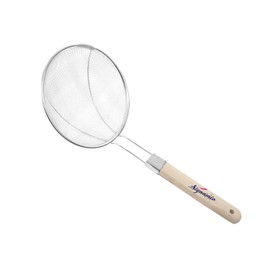 SIGNAMIO® Heavy Duty Professional Standard Stainless Steel Deep Fry Net Spoon Oil Strainer with U Shape Wooden Handle Jhara,Mesh,Ladle,Wire,Skimmer,Puri Strainer for kitchen-(16 Inch) 1 pcs