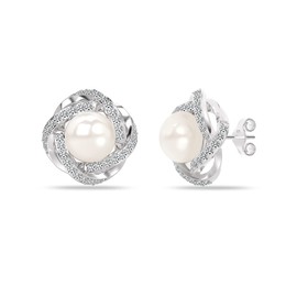 LeCalla Flaunt 925 Sterling Silver Pearl CZ Love Knot Pearl Large Stud Earrings for Women 15 MM
