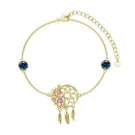 MBSUUH - Pulsera atrapasueños chapada en oro amarillo S925 con piedra natal de rosa y flor atrapasueños, regalo de cumpleaños para mujeres, esposa, mamá (diciembre)
