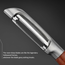 KULUNER Premium High-End Rosewood Handle and 304 Stainless Steel Serrated Blade - An Ultra-Sharp Rotating Peeler for Potatoes, Fruits, and Vegetables, Ergonomically Designed for Easy Peeling.