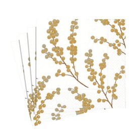 Entertaining with Caspari Berry Branches Paper Luncheon Napkin, White and Gold, Pack of 20 (5724L)