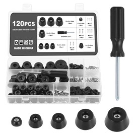 Knpwer Pack of 120 Rubber Feet for Chopping Boards, 5 Sizes, Soft Chopping Board, Rubber Feet with Stainless Steel Screws, Chopping Board Feet, Round Black Rubber Feet, Screwable Pads (5 Sizes, 120)