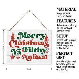 Merry Christmas Signs, Merry Christmas Ya Filthy Animal Sign, Fun Holiday Decor, Fun Holiday Sign, Farmhouse Winter Decor, Rustic Winter Decor, Christmas Hanging Wooden Sign, 15X11.4 Wooden Decor Sign