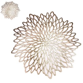 Pairs of 6 Gold Metallic Placemats & Coasters 12 PCS Matching I Laminated Vinyl Round Leaf Plastic Dinning Table Mats Decoration Morden By Snowkingdom