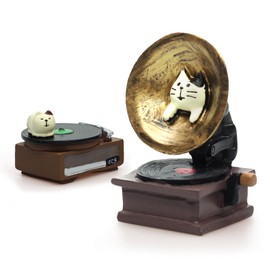 RAQWI Cat Vintage Phonograph and Cat Record Player Figurine Suitble for Office, Home Decoration Perfect Cute Cat Gift for Cat Lovers