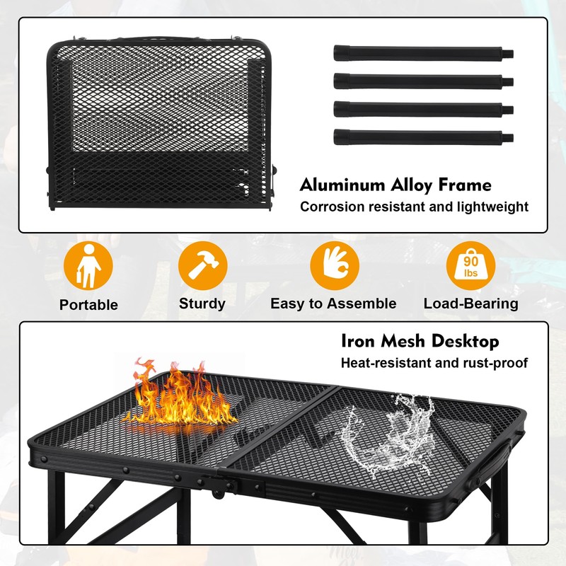 GREGIN Camping Table with Mesh Desktop, Lightweight & Portable Folding