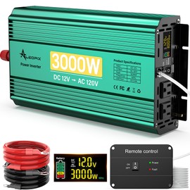 3000 Watt Inverter 12V to 110V/120V, Truck Power Inverter Converter AC to DC, 6000W Peak Power Modified Sine Wave Inverter with Remote LED Didplay 3.4A USB Port 2AC Power Outlets for Vehicles Car RV