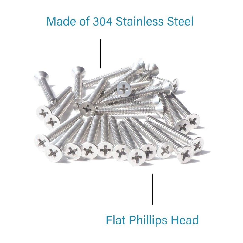 IMScrews 50pcs #8 x 1-1/2" (38mm) Stainless Flat Head Phillips