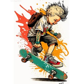 GOLDyyFROG Diamond Painting Kits Skateboard Diamond Painting Colorful Doodling 5d Numbered Drill Art Kit for Beginners, for Room Decor for Sports Lovers 30x40 cm