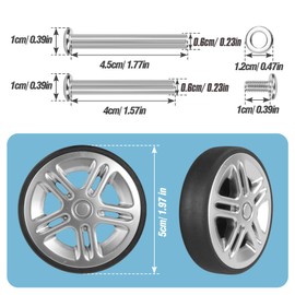 Volein 4 Pcs Suitcase Replacement Wheels, 50x11mm Wear Resistant Luggage Wheels Replacement with Bearings Castors Repair Kit for Suitcase Double Wheels(Silver-V12)