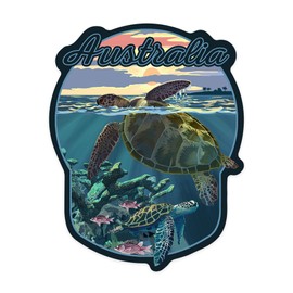 Die Cut Sticker Australia, Loggerhead Sea Turtle and Sunset, Contour Vinyl Sticker 1 to 3 inches (Waterproof Decal for Cars, Water Bottles, Laptops, Coolers), Small