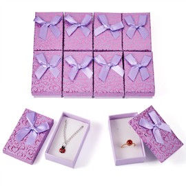 Craftdady Purple Heart Pattern Cardboard Jewelry Storage Boxes with Bowknot Sponge Pad Filled 12Pcs Rectangle Gift Cases Small Present Boxes 8.1x5x2.8cm for Earring Necklace Ring Bracelet Display