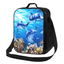 Gaakvrr Lunch Box Bag Ocean Sea Animal Turtle Dolphin Lunchbox Insulated Thermal Cooler Ice Adjustable Shoulder Strap for Women Men Boys Girls