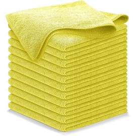Microfiber Cleaning Cloths - 12 Pack (12.5"x12.5") - Ultra-Absorbent, Streak-Free Towels for Car Wash, Mirrors, and Windows - Washable Up to 1200 Times - High Performance Dirt & Liquid Removal - Color: Yellow