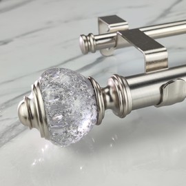 ILAISIHOME Double Curtain Rod Set:1-1/8 Inch Diameter Luxury Silver Curtain Rods, 72-144 Inches Adjustable Silver Drapery Rod with Clear Silver Foiled Finials for 1 Pack