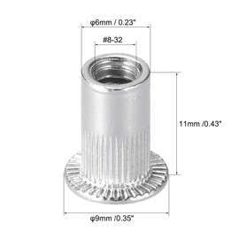 uxcell #8-32 Rivet Nuts Aluminium Alloy Knurled Flat Head Threaded Insert Nut Silver 50pcs
