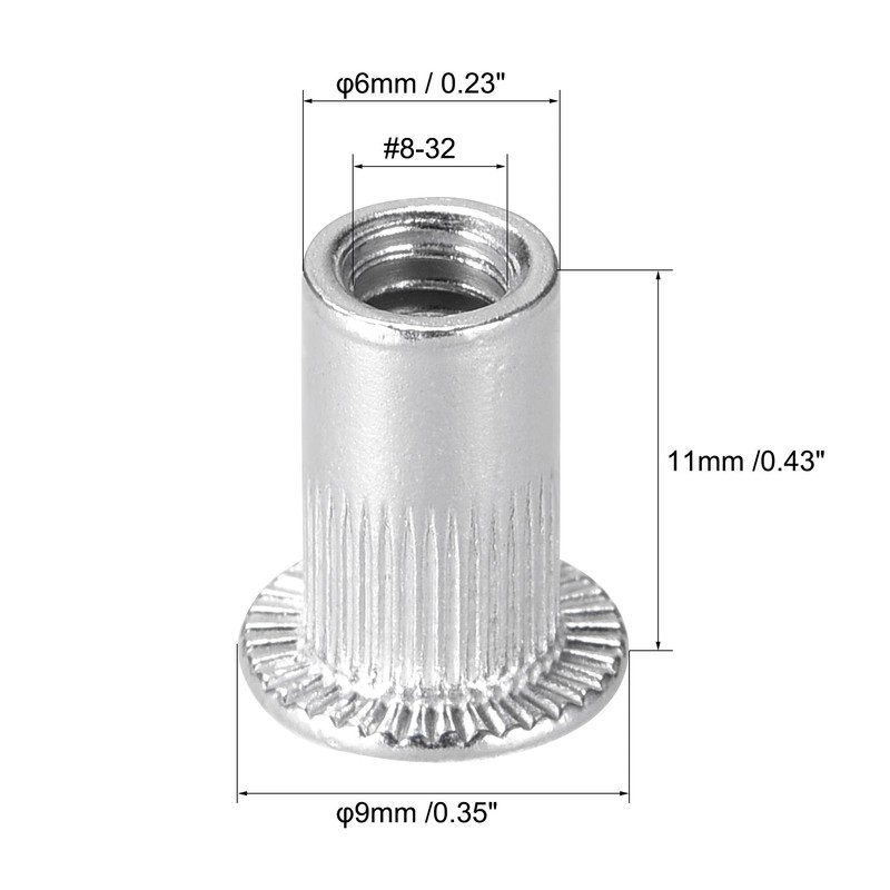 uxcell #8-32 Rivet Nuts Aluminium Alloy Knurled Flat Head Threaded