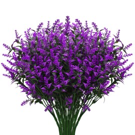 12 Bundles Artificial Lavender Fake Flowers Outdoor UV Resistant Plants Plastic Shrubs Hanging Flowerpot Indoor Outside Windows Decorations (Magenta)