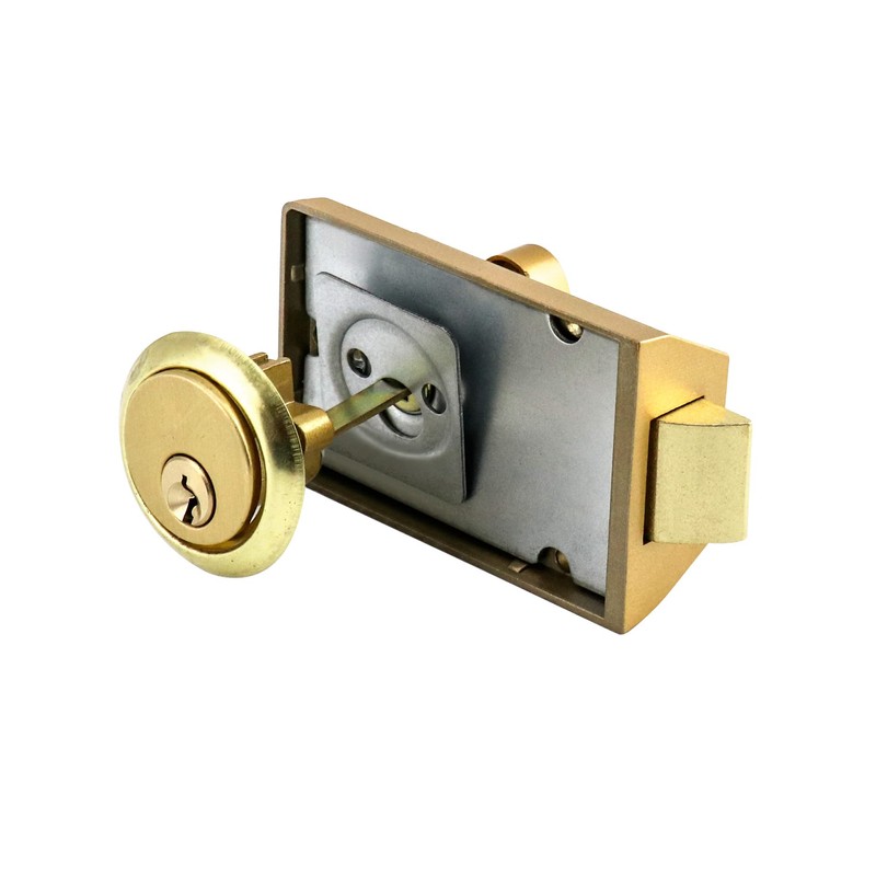 QWORK Night Latch Deadbolt Rim Lock with Key Gold Finish