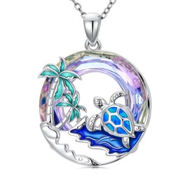 JKR Sea Turtles Necklace for Women S925 Sterling Silver Tropical Palm Tree Necklaces Summer Ocean Jewelry Birthday Anniversary Beach Travel Turtles Gifts for Wife Girlfriend Mom Sister Daughter